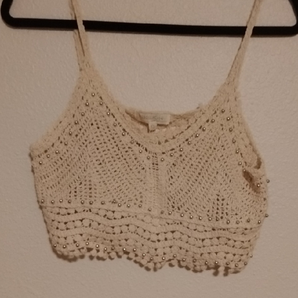 Rebellion Cream Beaded Crochet Camisole